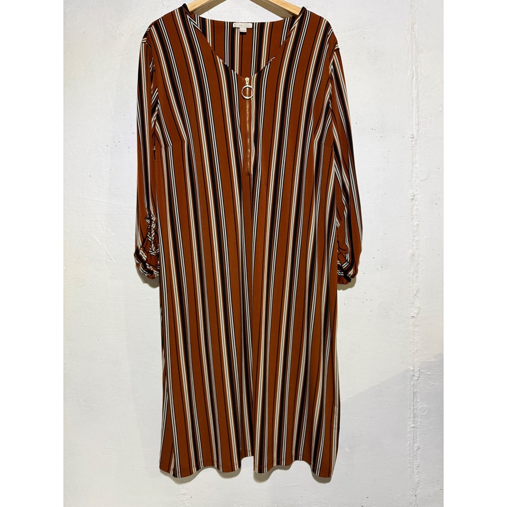 EST. 1946 Womens 22/24W Striped Shift Dress Brown Poly Spandex Career Modest